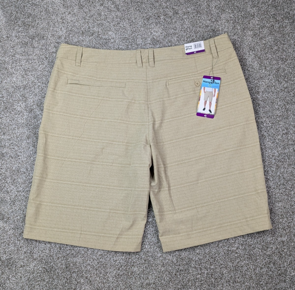 Hang Ten Shorts Mens 40 Tan Striped Performance Tech Bermuda Sport Chino